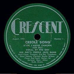 Nesuhi Ertegun founded his first label, Crescent Records, to record Kid Ory's Creole Jazz Band. (Crescent Number 1, August 1944)