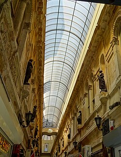 Statues and glass ceiling of Avrupa Pasajı (European Arcade in Turkish) or Passage d'Europe, built in 1874