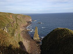 View of The Clett (sea stack) along the coast between Berriedale and Dunbeath.