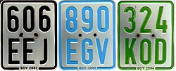 Insurance plates; the colour of the letters alternates yearly.