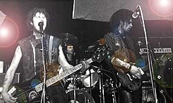 The UK anarcho-punk and D-beat band Antisect playing in Brighton in 1985