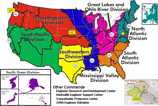 Map of U.S. Army Corps of Engineers Civil Engineer divisions and districts