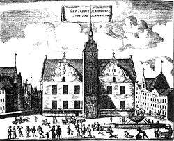 The 15th century city hall after its rebuilding in the early 17th century as seen from Gammeltorv.
