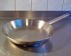 A stainless steel frying pan