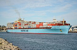 Maersk Virginia departing from Fremantle, Australia