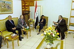 The president of Iraq, Jalal Talabani, meeting with U.S. officials in Baghdad, Iraq, on 26 April 2006