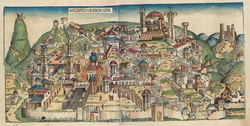 Illustration from the Nuremberg Chronicle of the destruction of Jerusalem under the Babylonian rule