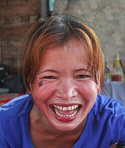 A woman laughing