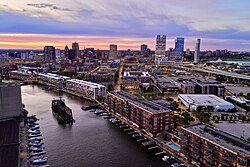 Aerial view of Milwaukee from Historic Third Ward and Milwaukee River