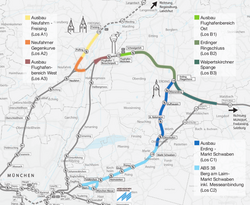 Map of the Erdinger Ring connections with the Walpertskirchen link and Neufahrn Link