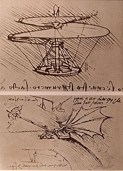 Designs for flying machines by Leonardo da Vinci, c. 1490