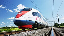 The high-speed Sapsan train links Moscow with Saint Petersburg.