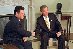 Abdullah meets with U.S. President George W. Bush in the Oval Office, 28 September 2001