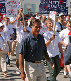 Romney and supporters campaigning in New Hampshire, September 2007