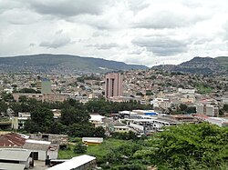 Comayagüela as viewed from Juan A. Laínez Hill with the Central Bank of Honduras Annex building in the center