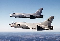 A section of VFP-206 RF-8G Crusaders in late 1986 when they were last F-8s in U.S. Naval service.
