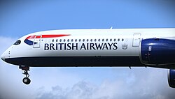 Most British Airways aircraft are decorated with the carrier's Coat of Arms being placed beside the typeface.