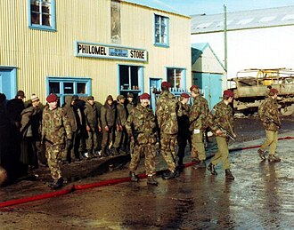 Argentine prisoners being guarded by the 2nd Battalion, Parachute Regiment. (maroon berets)