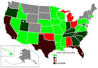 Number of bowl teams per state.