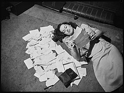 Australian actress Betty Bryant reading fan mail