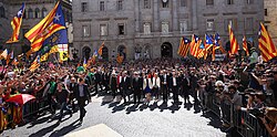 Catalan President Carles Puigdemont and more than 700 mayors from Catalonia met to show support for holding an independence referendum.