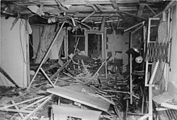The destroyed map room at the Wolf's Lair, Hitler's eastern command post, after the 20 July plot
