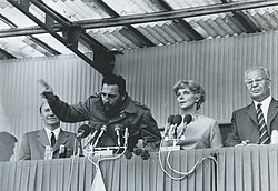 Czechoslovak communist leader Gustáv Husák (right) with Fidel Castro during his state visit of Czechoslovakia, 1972