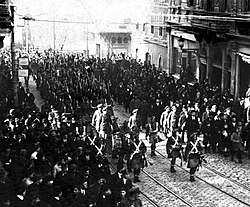 British occupation troops marching in Istanbul's Pera (Beyoğlu) quarter