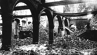 The ruins of the Catholic University of Leuven's library after it was burned by the German army in 1914