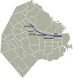 Location of Avenida Corrientes in Buenos Aires