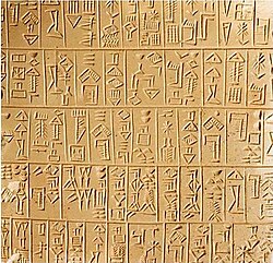 A Sumerian inscription in monumental archaic style, c. 26th century BC