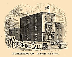 A 1900 advertisement for The Morning Call after its rebranding, showcasing the newspaper's former headquarters at 16 South 6th Street
