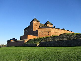 Tavastia Castle in Hämeenlinna, Finland, one of the northernmost castles in Europe. The exact date of construction of the castle is unclear, as far as it is known to have been built in the late 13th century,[183] but the first mention of it in contemporary documents is from 1308.[184] It was built close to Lake Vanajavesi.
