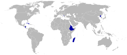 Countries boycotting or absent from the 1988 Games are shaded blue.