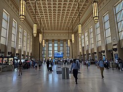 The art déco interior of the grand concourse at the 30th Street Station in Philadelphia