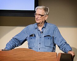 Wilson addresses the audience at the dedication of the Biophilia Center named for him at Nokuse Plantation in Walton County, Florida.