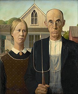 American Gothic (1930) by Grant Wood is one of the most famous American paintings and is widely parodied.[580]