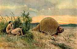 Hunting a Glyptodon. Painting by Heinrich Harder c. 1920.