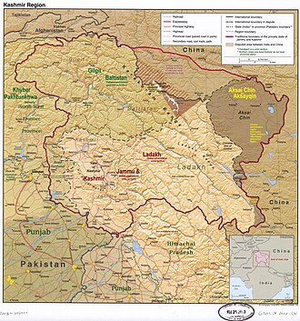 India claims the entire erstwhile British Indian princely state of Jammu and Kashmir based on an instrument of accession signed in 1947. Pakistan claims most of the region based on its Muslim-majority population, whereas China claims the largely uninhabited regions of Aksai Chin and the Shaksgam Valley.