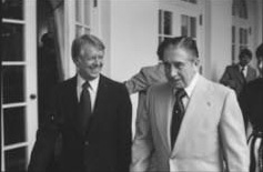 Carter meeting with Chilean dictator Augusto Pinochet, in Washington, September 6, 1977