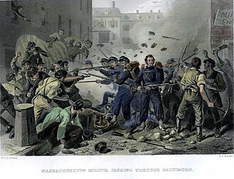 Engraving depicting the Baltimore riot of 1861