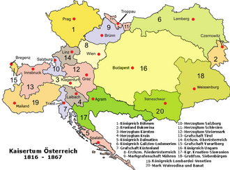The Austrian Empire, between 1816 and 1859 (the Military Frontier is not shown)