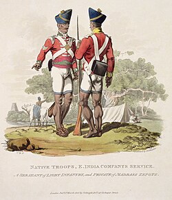 1812 engraving of a Madras Army havildar and sepoy