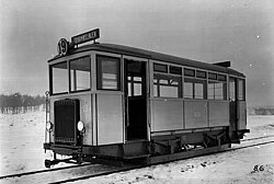 The only petrol-driven tram of Stockholms Spårvägar, on line 19, in the 1920s