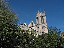 The Gothic-revival Gerberding Hall houses offices, including that of the president and provost