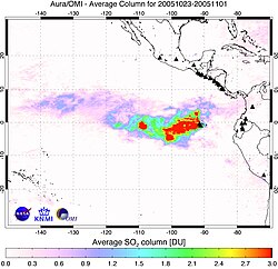 Sulfur dioxide concentration over the Sierra Negra Volcano, Galapagos Islands, during an eruption in October 2005