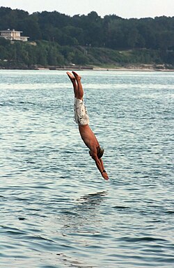 A man diving into Lake Michigan