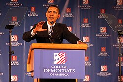 Then-Senator Obama speaking to College Democrats of America in 2007.