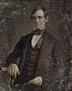 A daguerreotype of Lincoln, taken around 1847, the earliest known photograph of him[65]