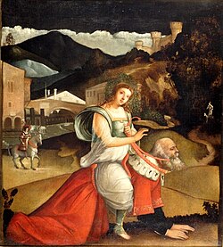 Phyllis and Aristotle, a fictional tale written in the 13th century, as depicted by artist Giovanni Buonconsiglio in the early 1500s
